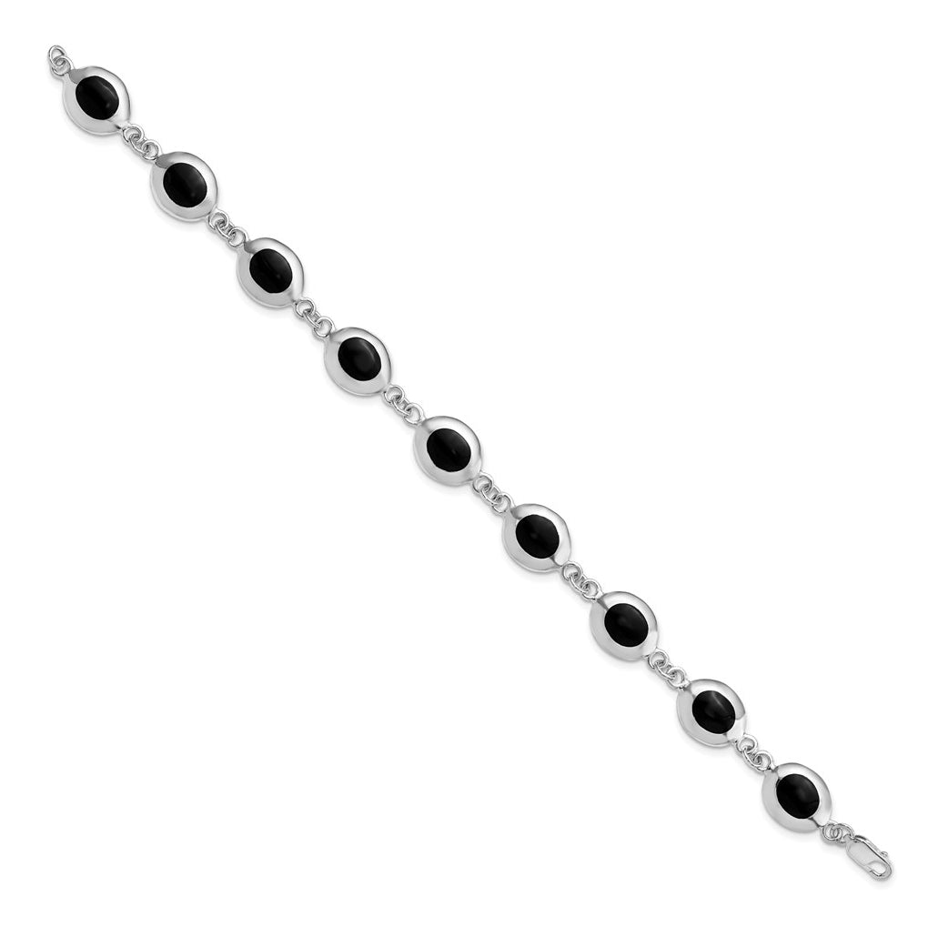 Sterling Silver Rhodium-plated Fancy Polished Onyx Bracelet – Elegant Jewelry Gift for Birthday, Anniversary, Engagement, Wedding