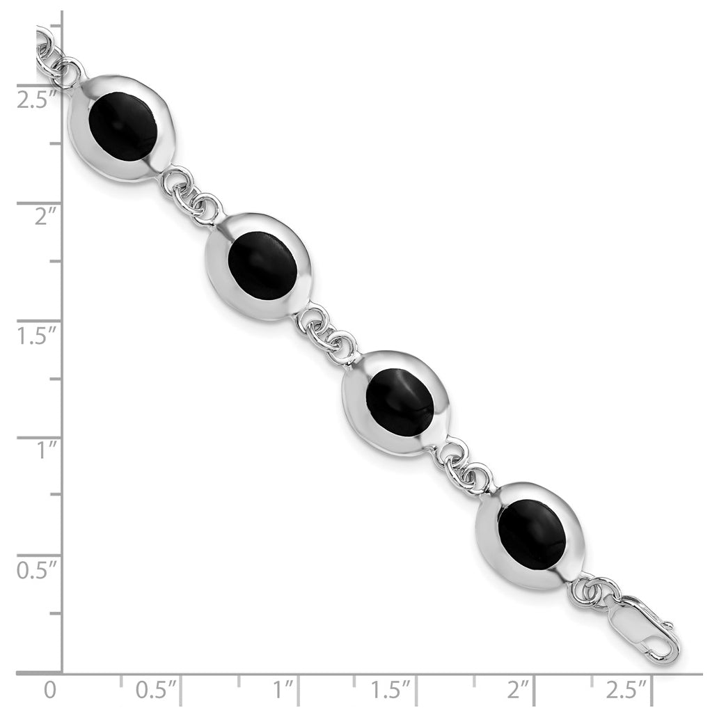 Sterling Silver Rhodium-plated Fancy Polished Onyx Bracelet – Elegant Jewelry Gift for Birthday, Anniversary, Engagement, Wedding