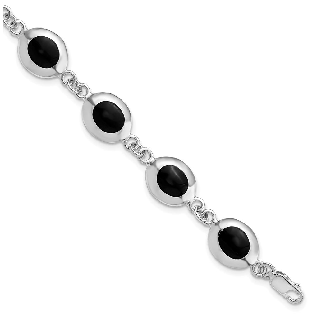 Sterling Silver Rhodium-plated Fancy Polished Onyx Bracelet – Elegant Jewelry Gift for Birthday, Anniversary, Engagement, Wedding