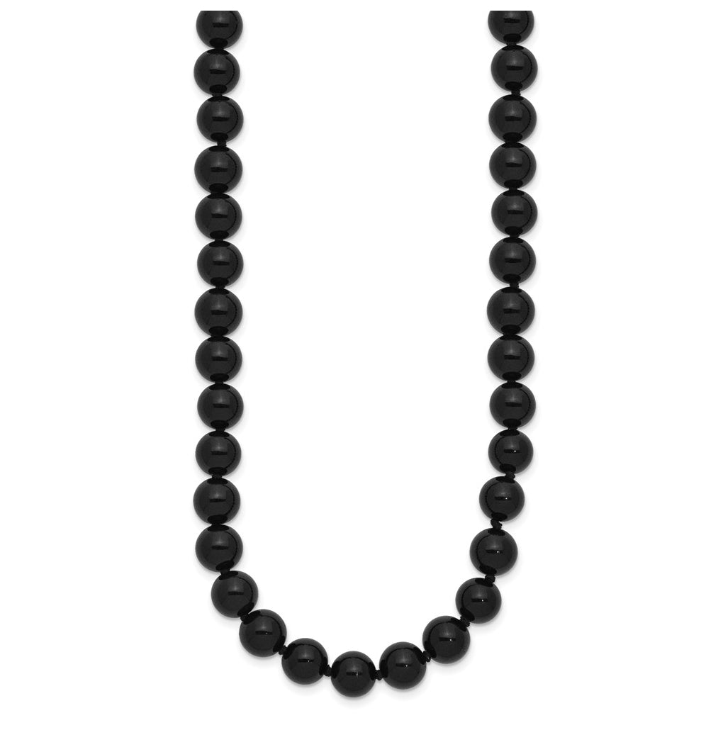 8-8.5mm Smooth Beaded Black Agate Necklace w/Sterling Silver Rhodium Plated Clasp – Elegant Jewelry Gift for Birthday, Anniversary, Engagement, Wedding