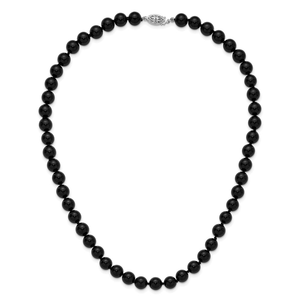 8-8.5mm Smooth Beaded Black Agate Necklace w/Sterling Silver Rhodium Plated Clasp – Elegant Jewelry Gift for Birthday, Anniversary, Engagement, Wedding