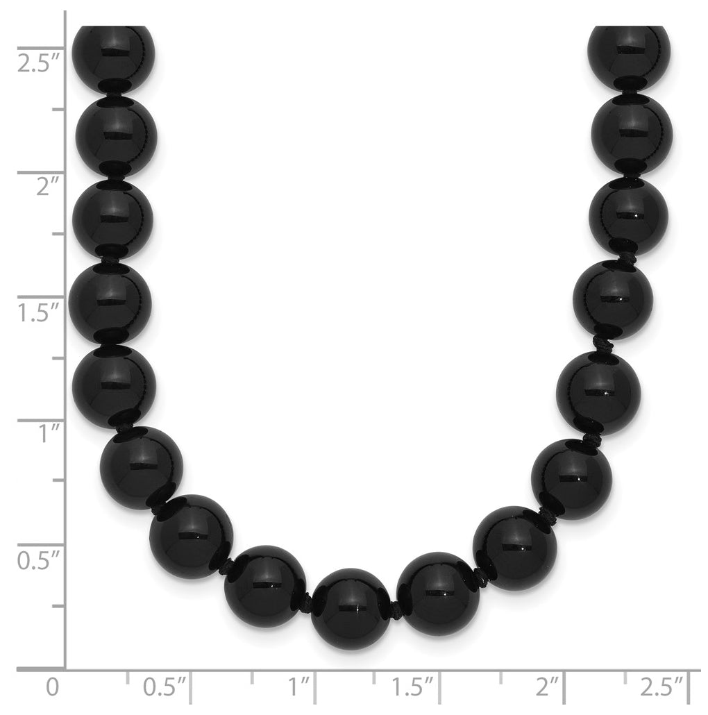 8-8.5mm Smooth Beaded Black Agate Necklace w/Sterling Silver Rhodium Plated Clasp – Elegant Jewelry Gift for Birthday, Anniversary, Engagement, Wedding