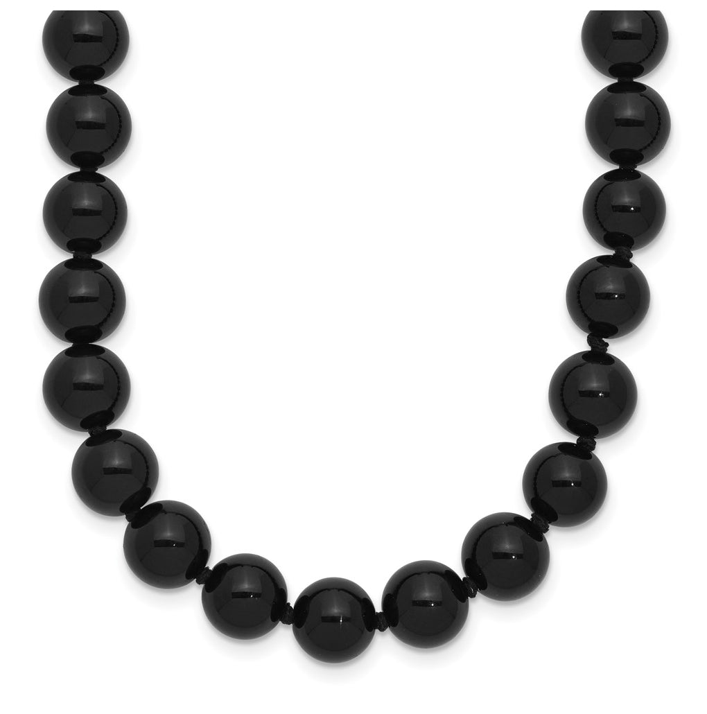 8-8.5mm Smooth Beaded Black Agate Necklace w/Sterling Silver Rhodium Plated Clasp – Elegant Jewelry Gift for Birthday, Anniversary, Engagement, Wedding