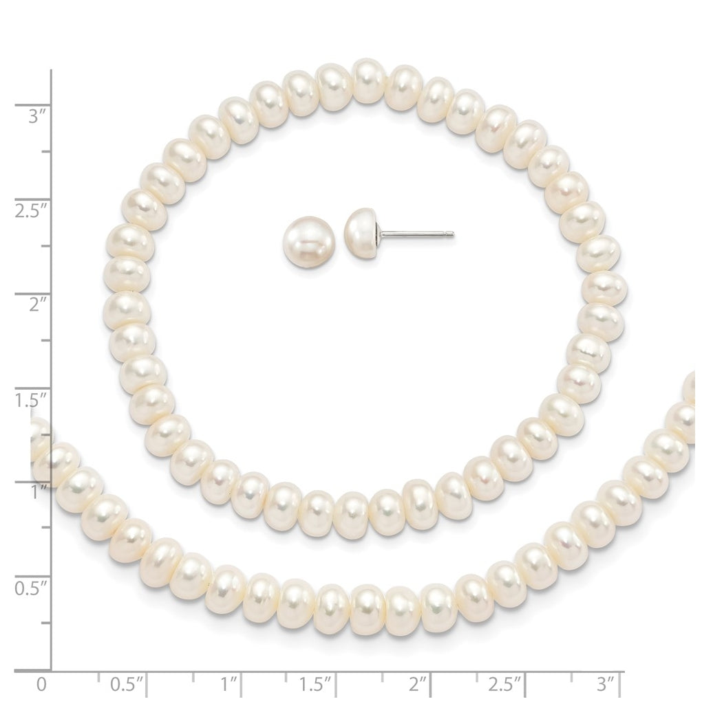 Sterling Silver Rhod-pltd White 6-7mm 3 piece FW Cultured Pearl Set – Elegant Jewelry Gift for Birthday, Anniversary, Engagement, Wedding