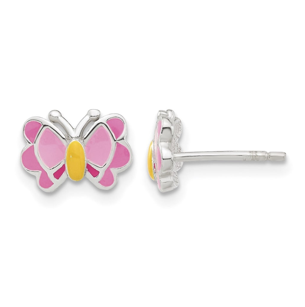 Sterling Silver Polished Enameled Butterfly Earrings & Necklace Set – Elegant Jewelry Gift for Birthday, Anniversary, Engagement, Wedding