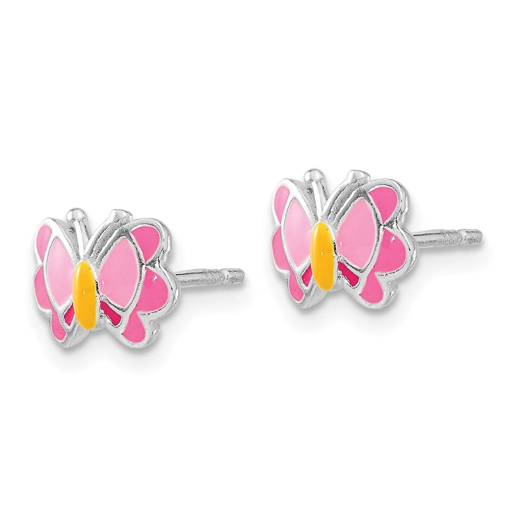Sterling Silver Polished Enameled Butterfly Earrings & Necklace Set – Elegant Jewelry Gift for Birthday, Anniversary, Engagement, Wedding