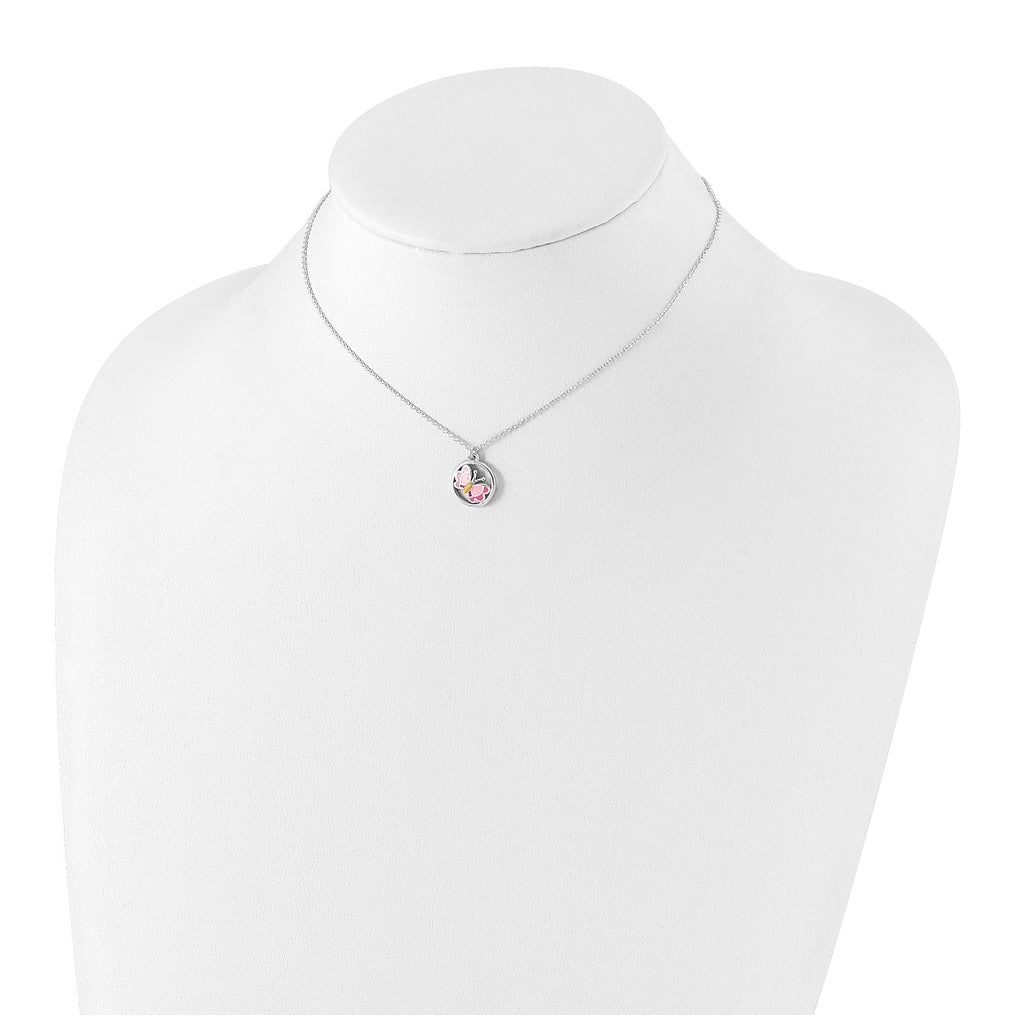 Sterling Silver Polished Enameled Butterfly Earrings & Necklace Set – Elegant Jewelry Gift for Birthday, Anniversary, Engagement, Wedding