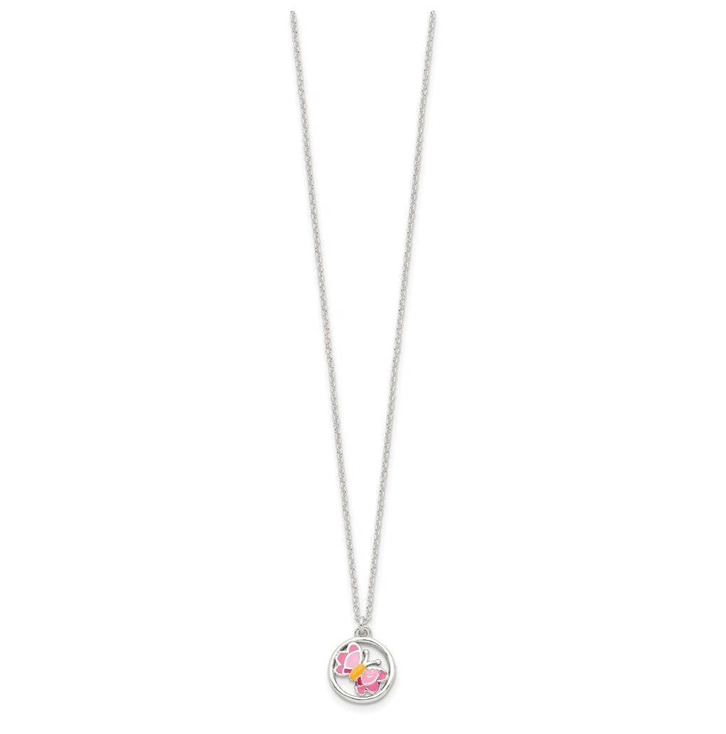 Sterling Silver Polished Enameled Butterfly Earrings & Necklace Set – Elegant Jewelry Gift for Birthday, Anniversary, Engagement, Wedding