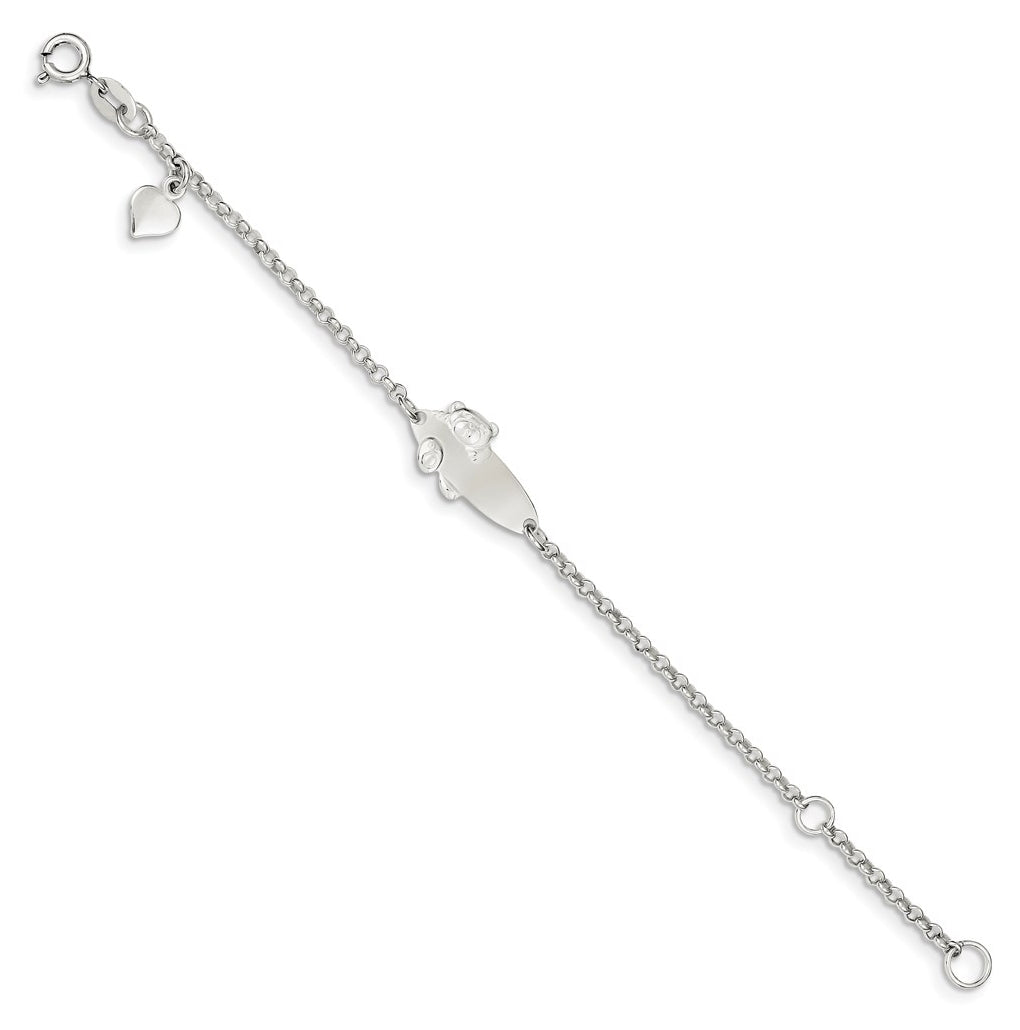 Sterling Silver Polished Childrens Teddy Bear 5in Plus 1in Ext ID Bracelet
