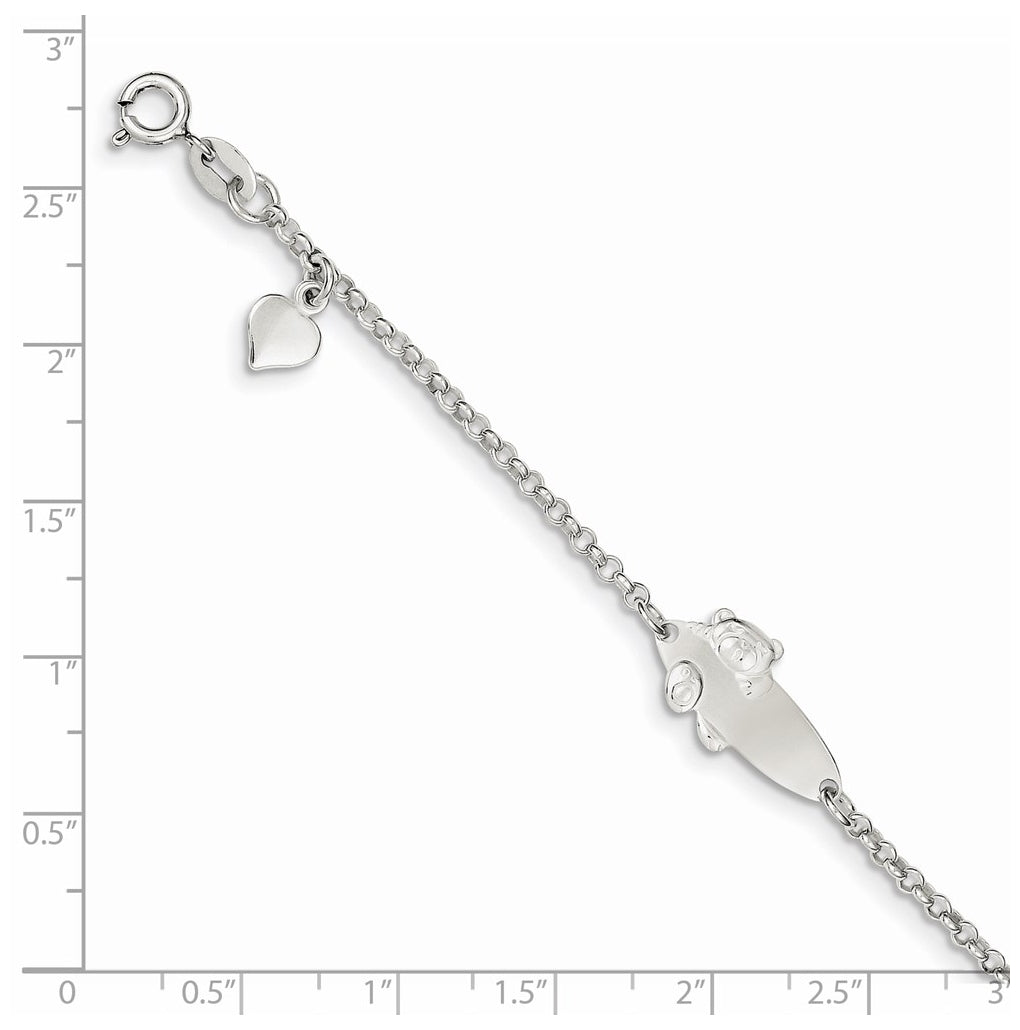 Sterling Silver Polished Childrens Teddy Bear 5in Plus 1in Ext ID Bracelet