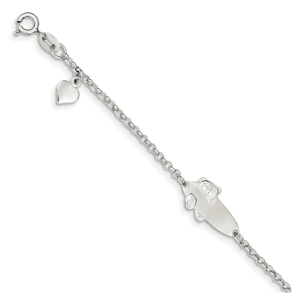 Sterling Silver Polished Childrens Teddy Bear 5in Plus 1in Ext ID Bracelet