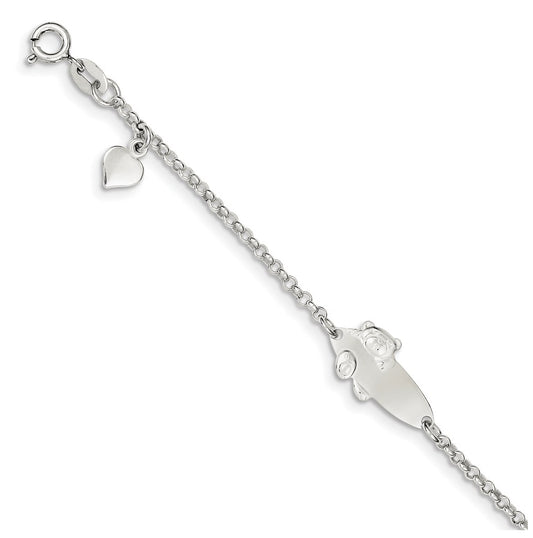 Sterling Silver Polished Childrens Teddy Bear 5in Plus 1in Ext ID Bracelet