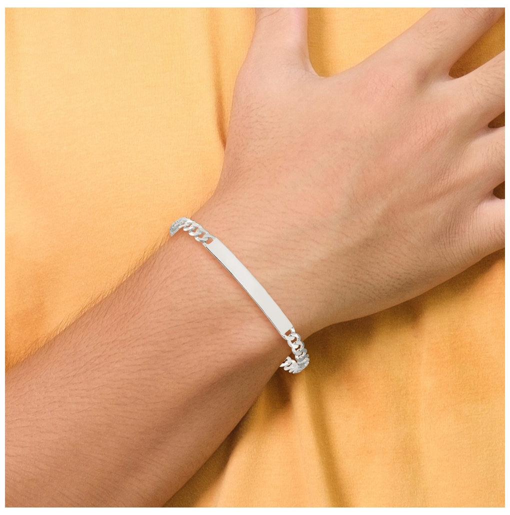 Sterling Silver Curb Link ID Bracelet, Length 7.5 In – Elegant Jewelry Gift for Birthday, Anniversary, Engagement, Wedding