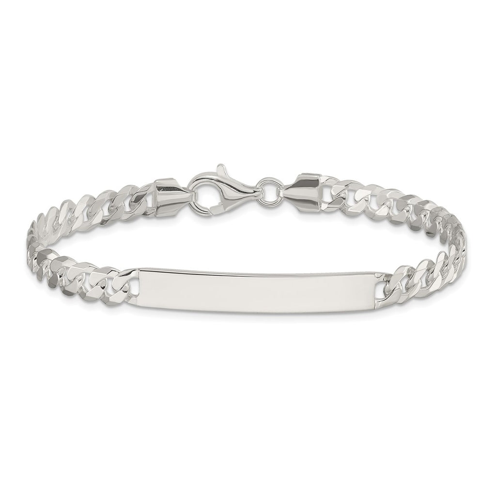 Sterling Silver Polished Curb Link ID Bracelet – Elegant Jewelry Gift for Birthday, Anniversary, Engagement, Wedding