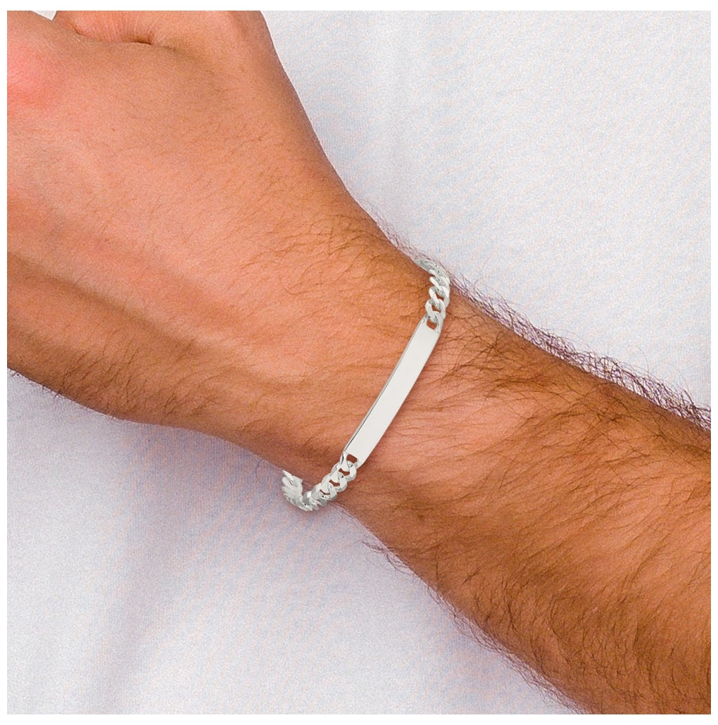 Sterling Silver Polished Curb Link ID Bracelet – Elegant Jewelry Gift for Birthday, Anniversary, Engagement, Wedding