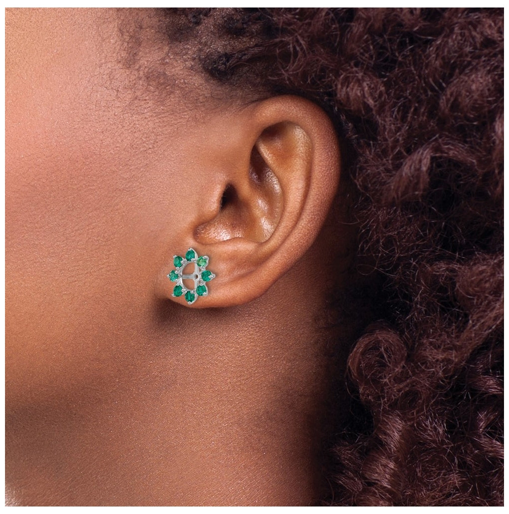 Sterling Silver Rhodium Created Emerald Earring Jacket – Elegant Jewelry Gift for Birthday, Anniversary, Engagement, Wedding