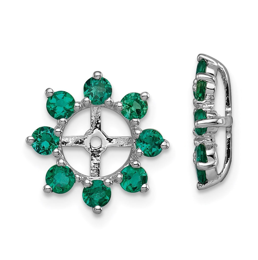 Sterling Silver Rhodium Created Emerald Earring Jacket – Elegant Jewelry Gift for Birthday, Anniversary, Engagement, Wedding