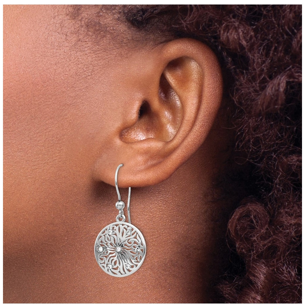 Leslie's Sterling Silver Rhodium-plated Polished Cubic Zirconia Dangle Earrings – Elegant Jewelry Gift for Birthday, Anniversary, Engagement, Wedding