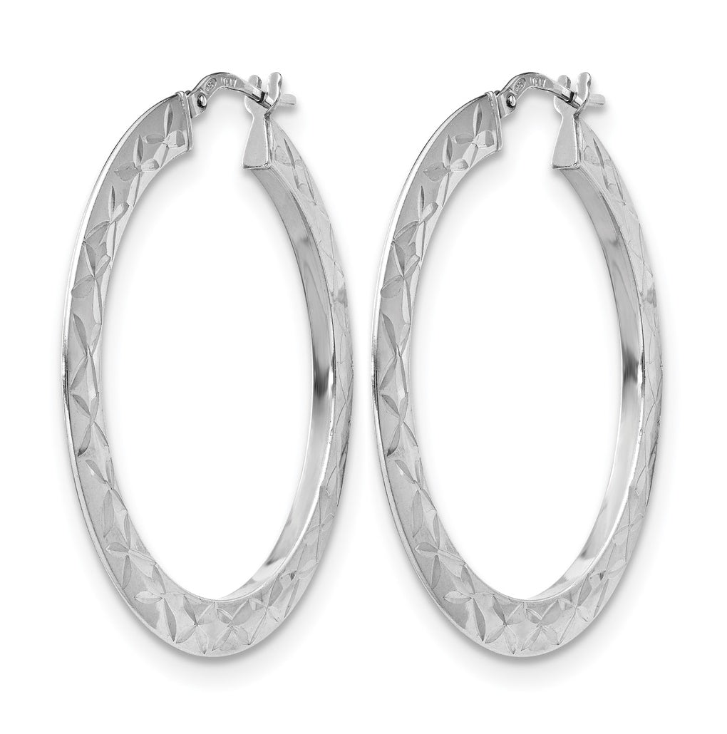 Leslie's Sterling Silver Rhodium-plated Polished & Diamond Cut Hoop Earrings – Elegant Jewelry Gift for Birthday, Anniversary, Engagement, Wedding