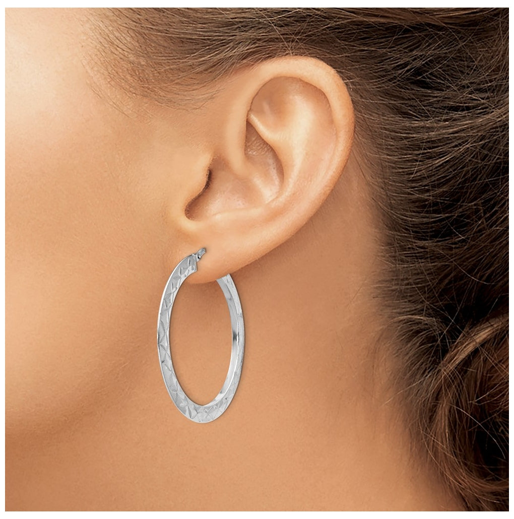 Leslie's Sterling Silver Rhodium-plated Polished & Diamond Cut Hoop Earrings – Elegant Jewelry Gift for Birthday, Anniversary, Engagement, Wedding