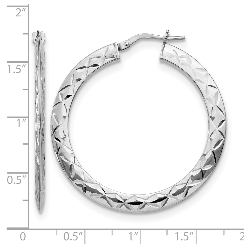 Leslie's Sterling Silver Rhodium-plated Polished & Diamond Cut Hoop Earrings – Elegant Jewelry Gift for Birthday, Anniversary, Engagement, Wedding