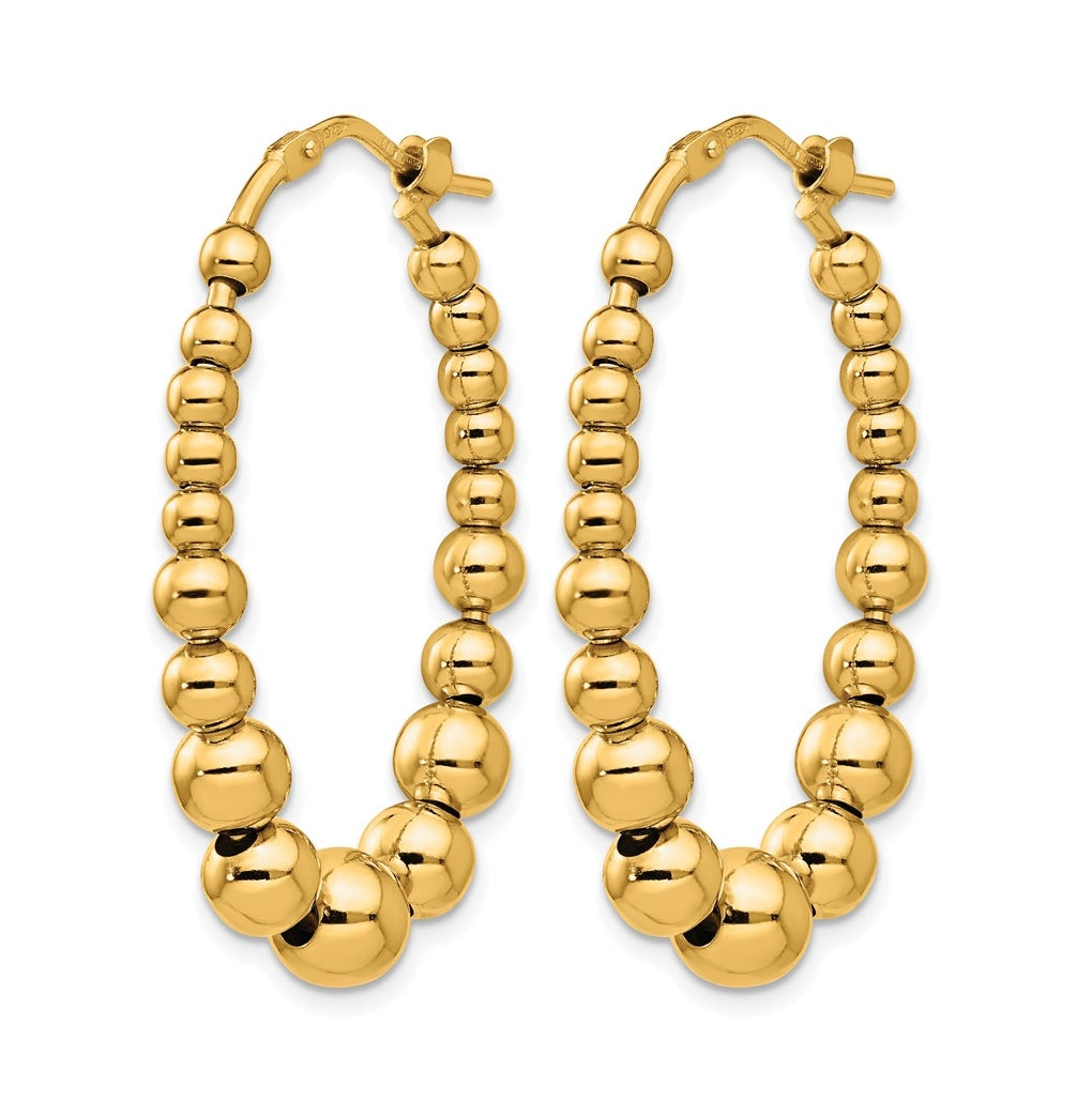 Sterling Silver Gold-plated Polished Beaded Hoop Earrings