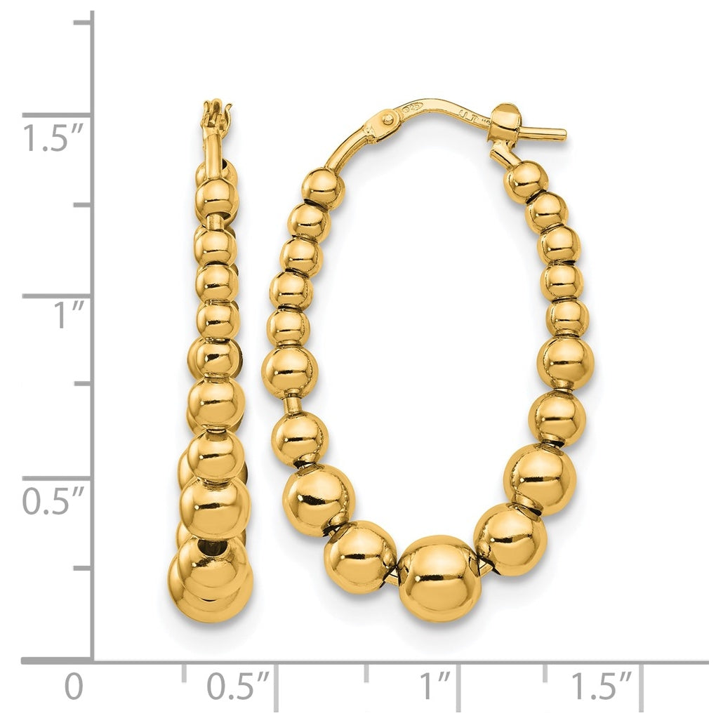 Sterling Silver Gold-plated Polished Beaded Hoop Earrings