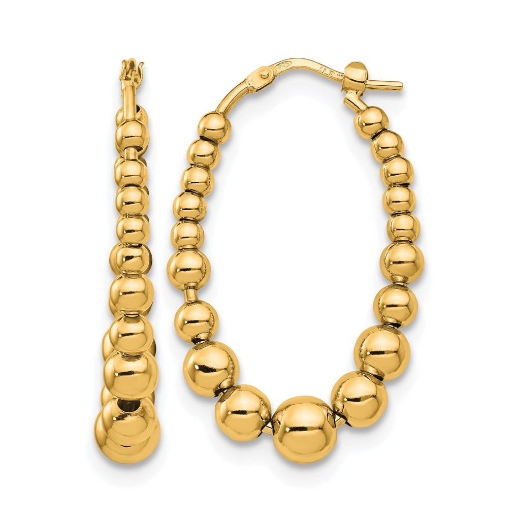 Sterling Silver Gold-plated Polished Beaded Hoop Earrings