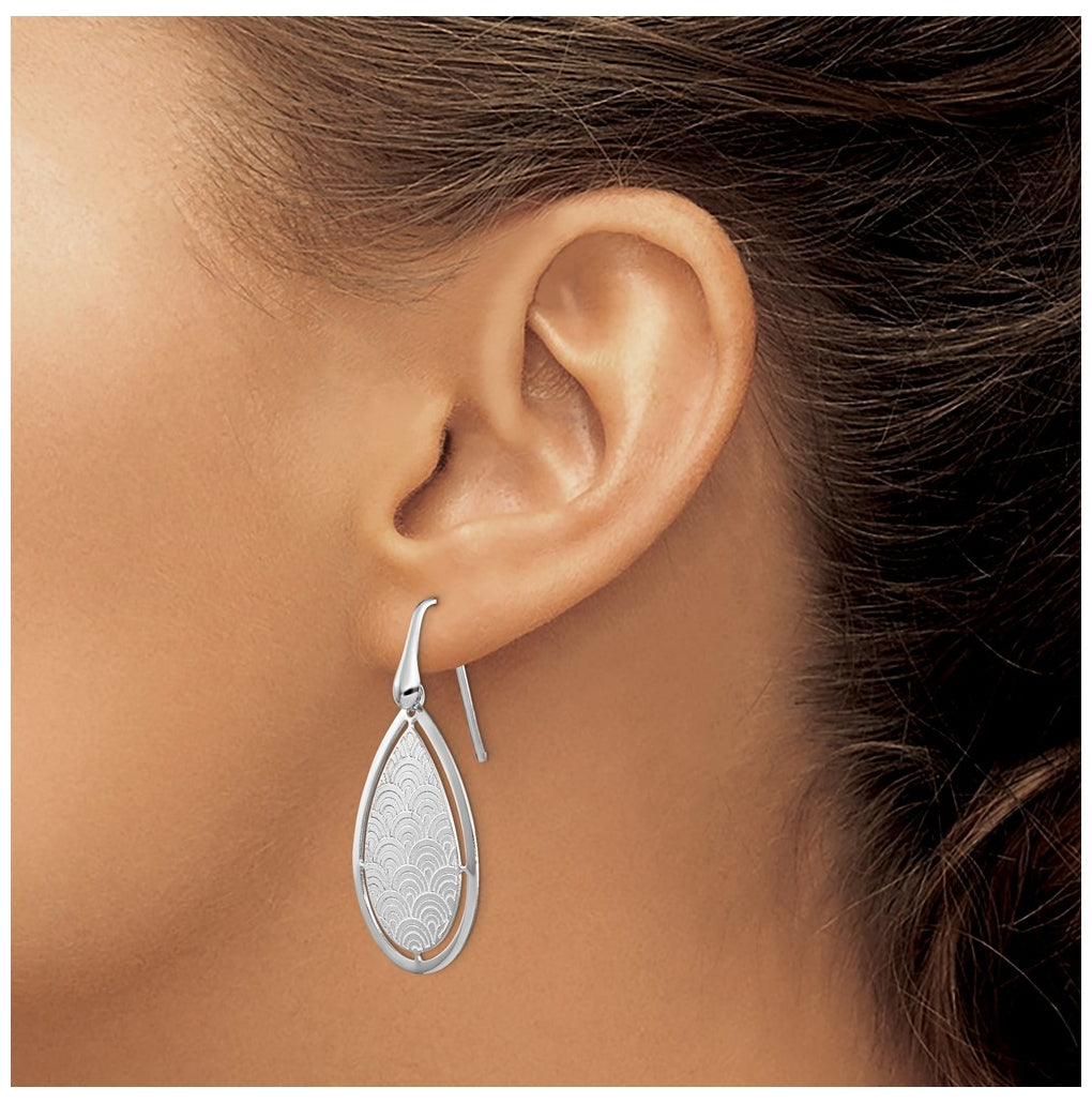 Leslie's Sterling Silver RH-plt Brushed/Polished Laser Cut Dangle Earrings – Elegant Jewelry Gift for Birthday, Anniversary, Engagement, Wedding