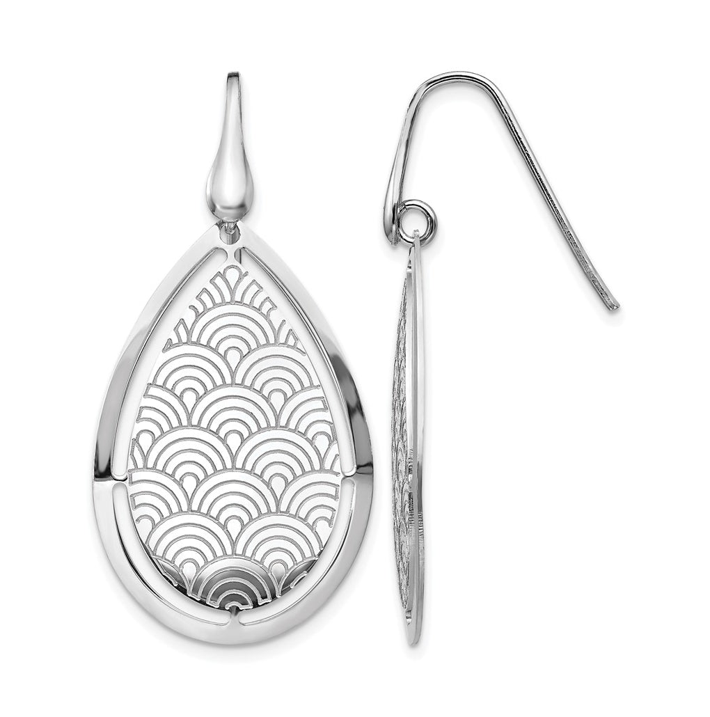 Leslie's Sterling Silver RH-plt Brushed/Polished Laser Cut Dangle Earrings – Elegant Jewelry Gift for Birthday, Anniversary, Engagement, Wedding