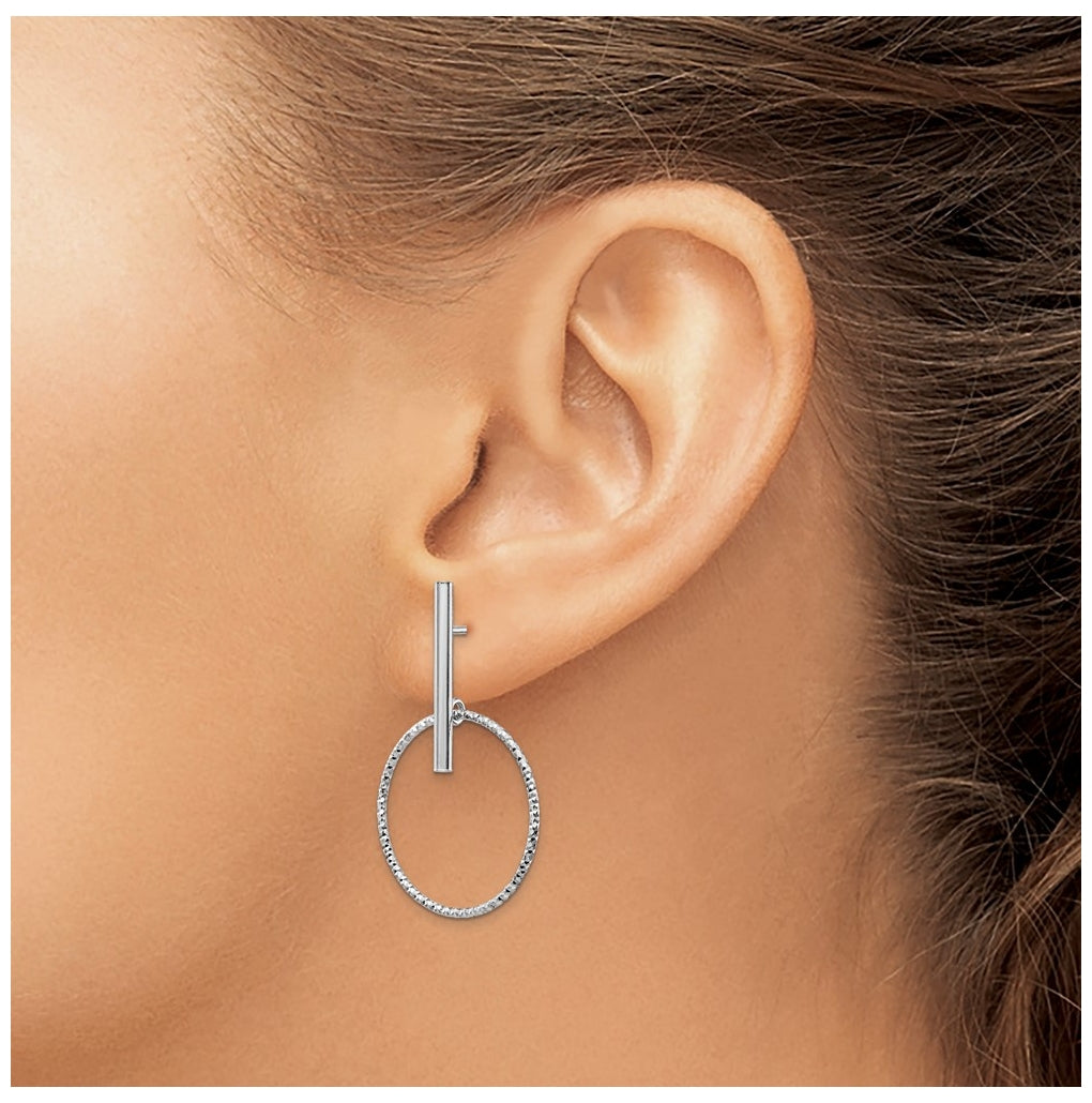 Leslie's Sterling Silver Rhodium Plated Radiant Essence Diamond Cut Post Dangle Earrings – Elegant Jewelry Gift for Birthday, Anniversary, Engagement, Wedding