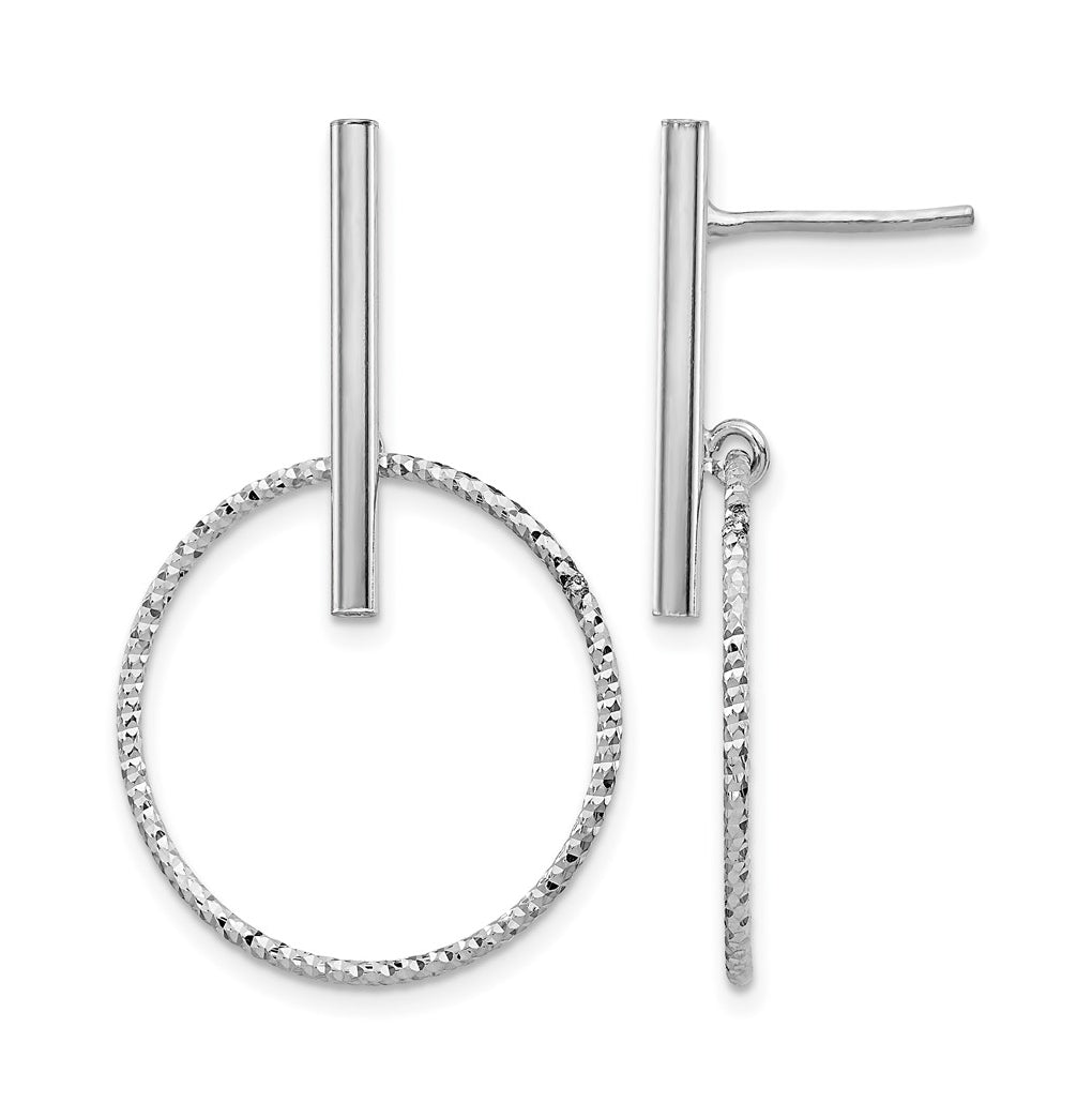 Leslie's Sterling Silver Rhodium Plated Radiant Essence Diamond Cut Post Dangle Earrings – Elegant Jewelry Gift for Birthday, Anniversary, Engagement, Wedding