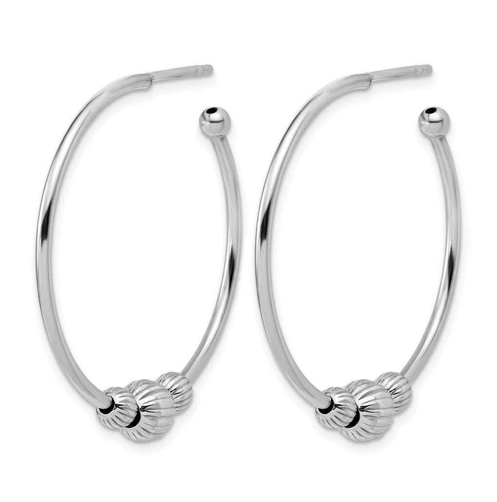 Sterling Silver Rhodium-Plated with Beads Post Hoop Earrings