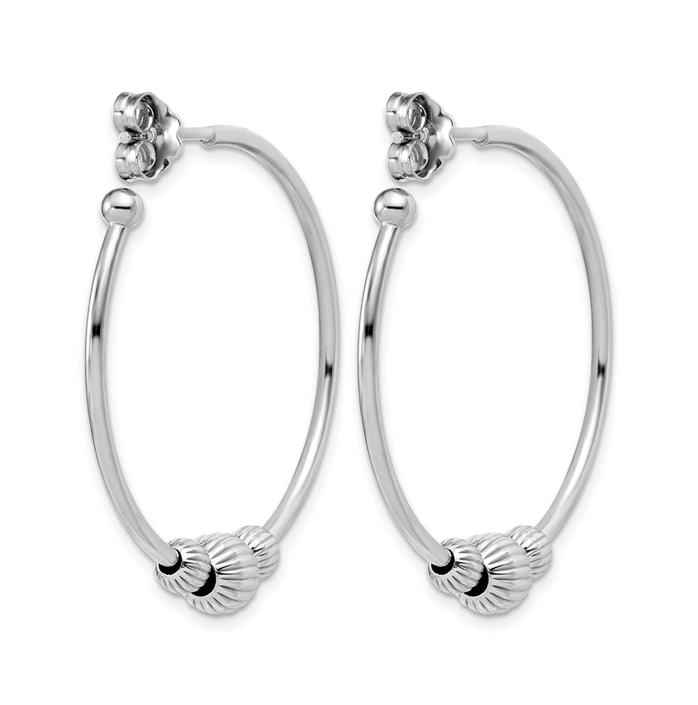 Sterling Silver Rhodium-Plated with Beads Post Hoop Earrings
