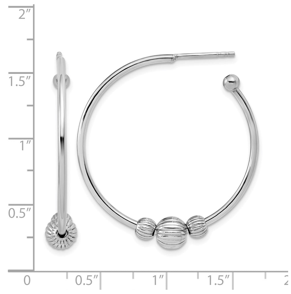 Sterling Silver Rhodium-Plated with Beads Post Hoop Earrings
