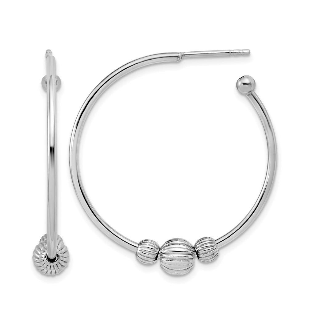 Sterling Silver Rhodium-Plated with Beads Post Hoop Earrings