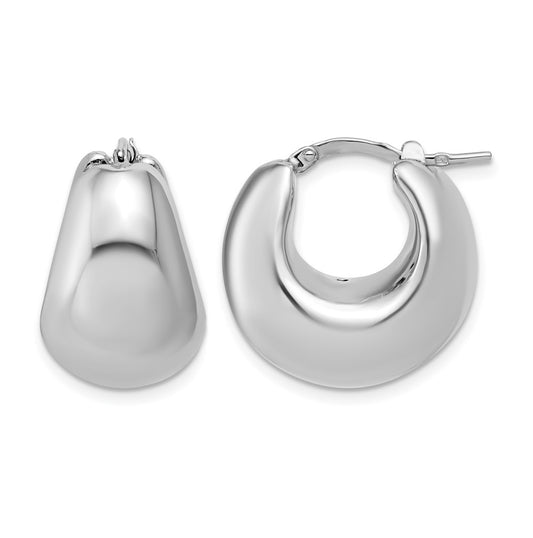 Sterling Silver Rhodium-plated Polished Puffed Hoop Earrings