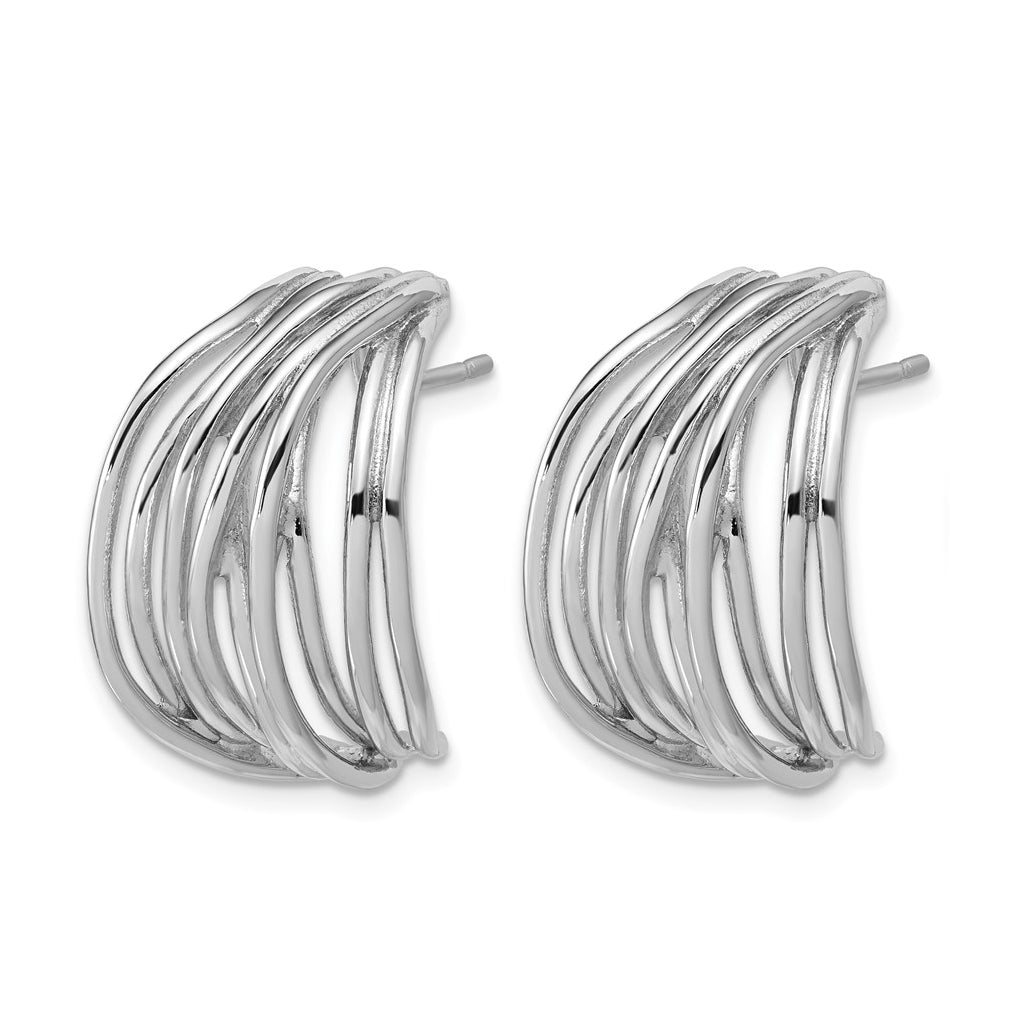 Sterling Silver Rh-Plated Polished C-Hoop Post Earrings
