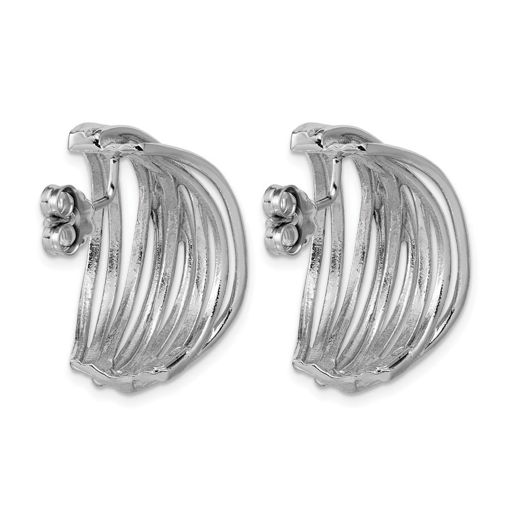 Sterling Silver Rh-Plated Polished C-Hoop Post Earrings