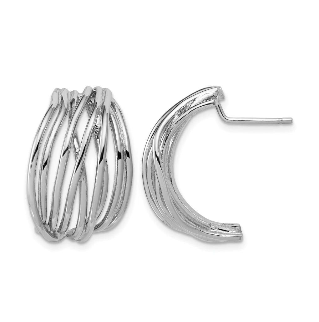 Sterling Silver Rh-Plated Polished C-Hoop Post Earrings