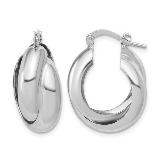 Sterling Silver Rhodium-Plated Polished Twisted Hoop Earrings