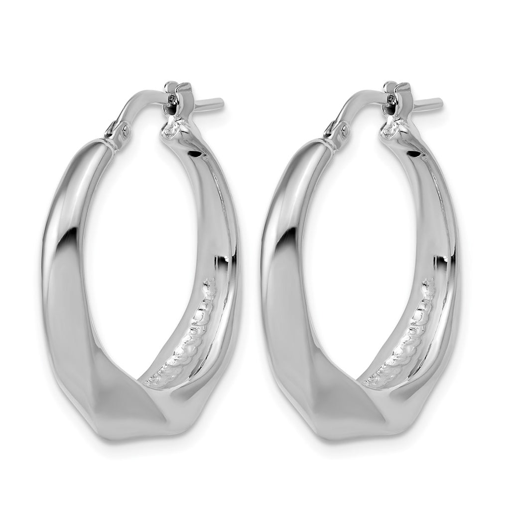 Sterling Silver RH-plated Polished Twisted Hollow Hoop Earrings