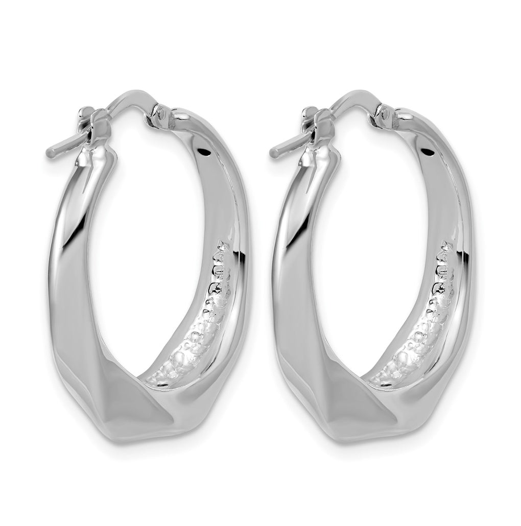 Sterling Silver RH-plated Polished Twisted Hollow Hoop Earrings