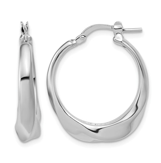 Sterling Silver RH-plated Polished Twisted Hollow Hoop Earrings
