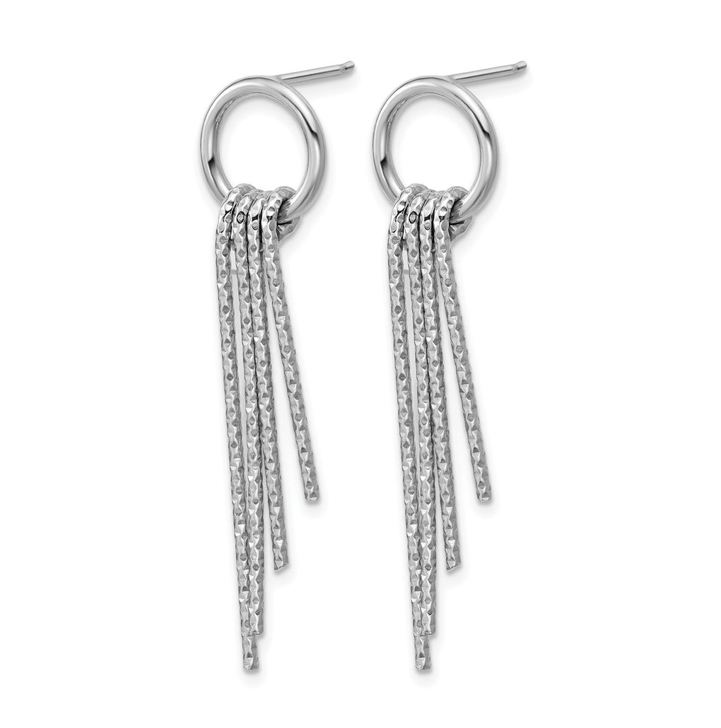 Sterling Silver Rh-Plated D/C Movable Dangle Post Earrings