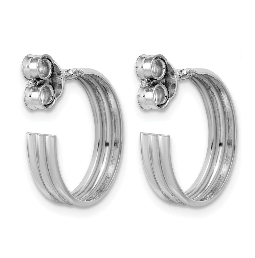 Sterling Silver Rh-Plated Polished Grooved J-Hoop Post Earrings