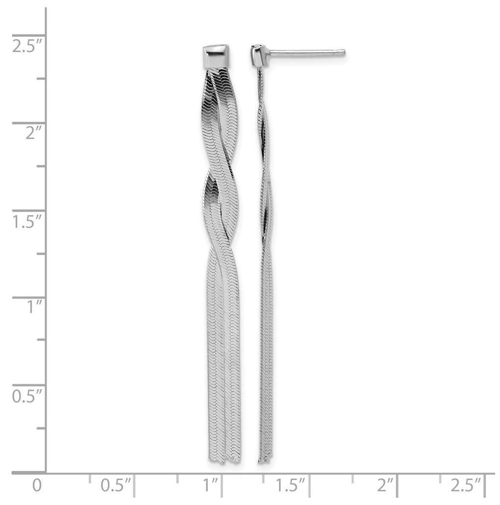 Sterling Silver Rh-Plat Herringbone 2-strand Dangle Post Earrings