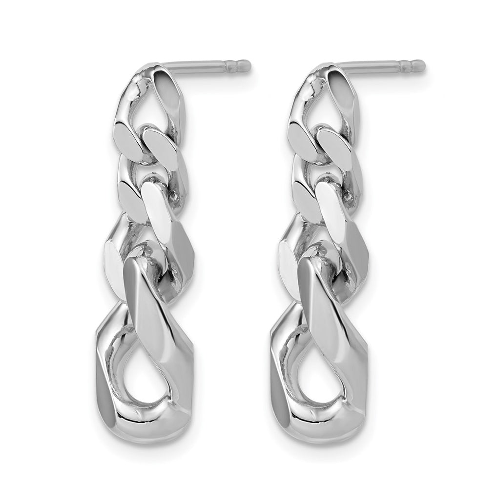 Sterling Silver RH-Plated Polished Link Post Dangle Earrings