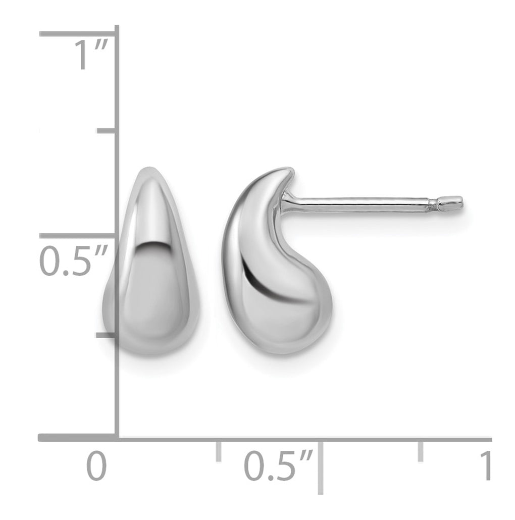 Sterling Silver RH-plated Polished Puffed Teardrop Post Earrings
