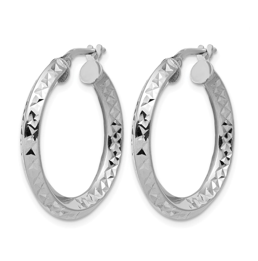 Sterling Silver RH-plated Polished and Diamond-cut Hoop Earrings